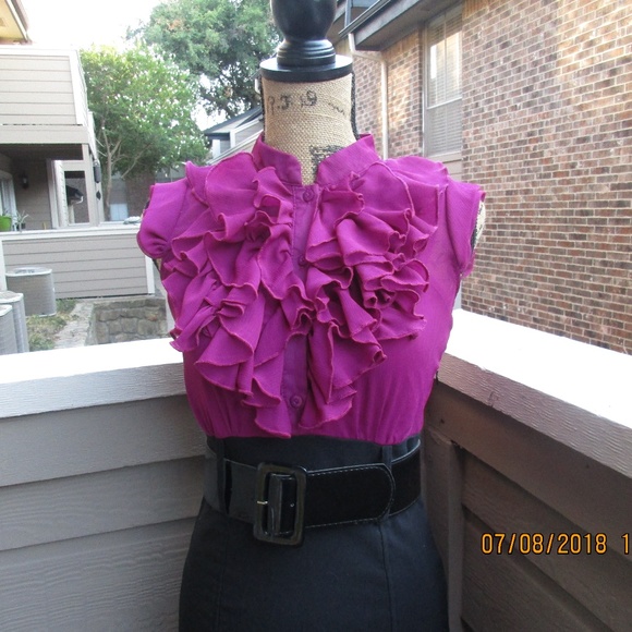 1336 Snap Pink & black ruffle front dress Sz S - Picture 3 of 7